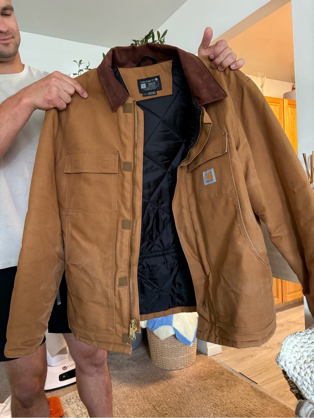 Carhartt Brown Canvas Duck Jacket with Corduroy Collar